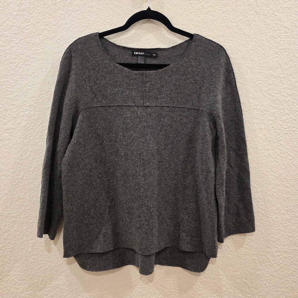 DKNY Petite Gray Wool Blend Side Zip High Low Sweater P8 Charcoal Heather